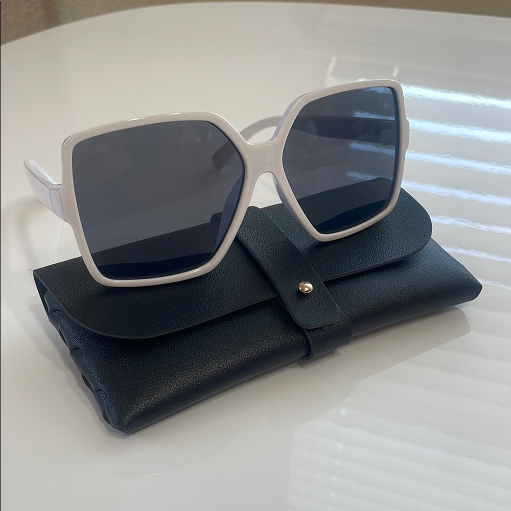 Oversized White Frame Sunglasses with Case